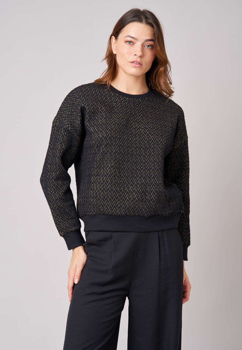 Sweat noir brodé chevrons dorés - DEELUXE