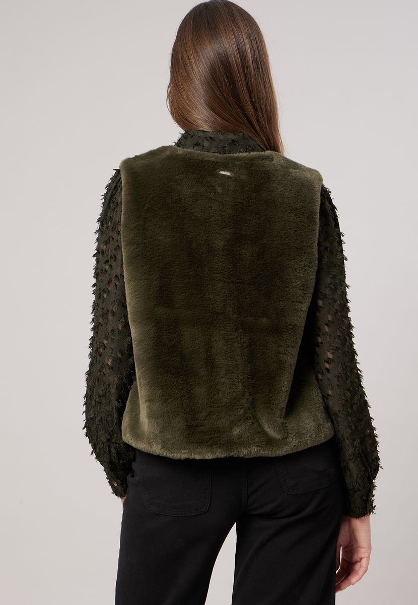 Gilet sans manches fausse fourrure kaki - DEELUXE