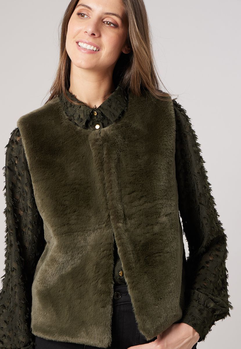 Gilet sans manches fausse fourrure kaki - DEELUXE