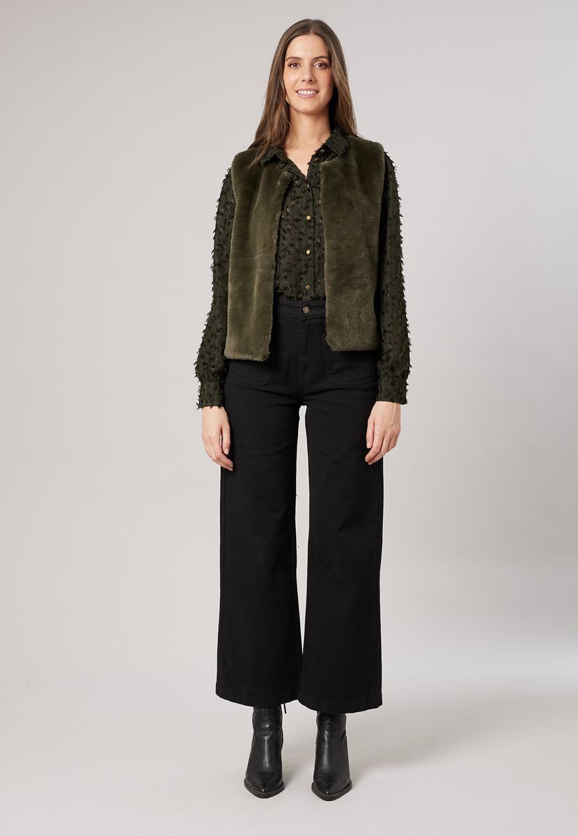 Gilet sans manches fausse fourrure kaki - DEELUXE