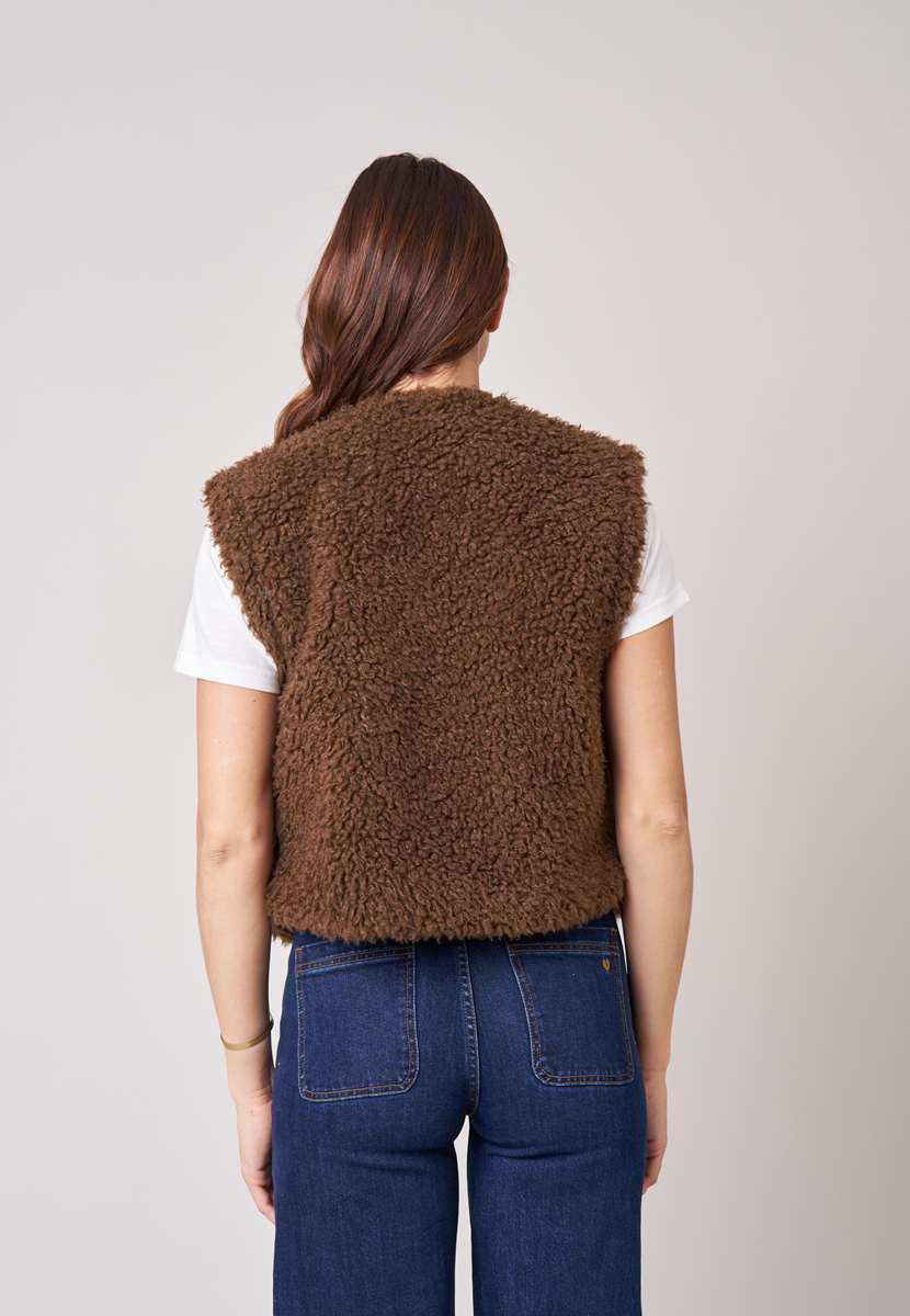 Gilet sans manches bouclettes marron - DEELUXE