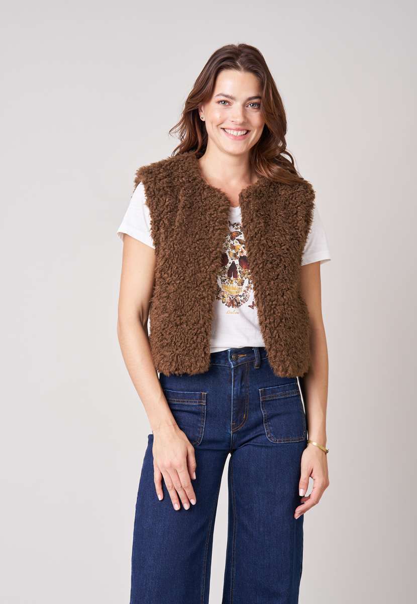 Gilet sans manches bouclettes marron - DEELUXE