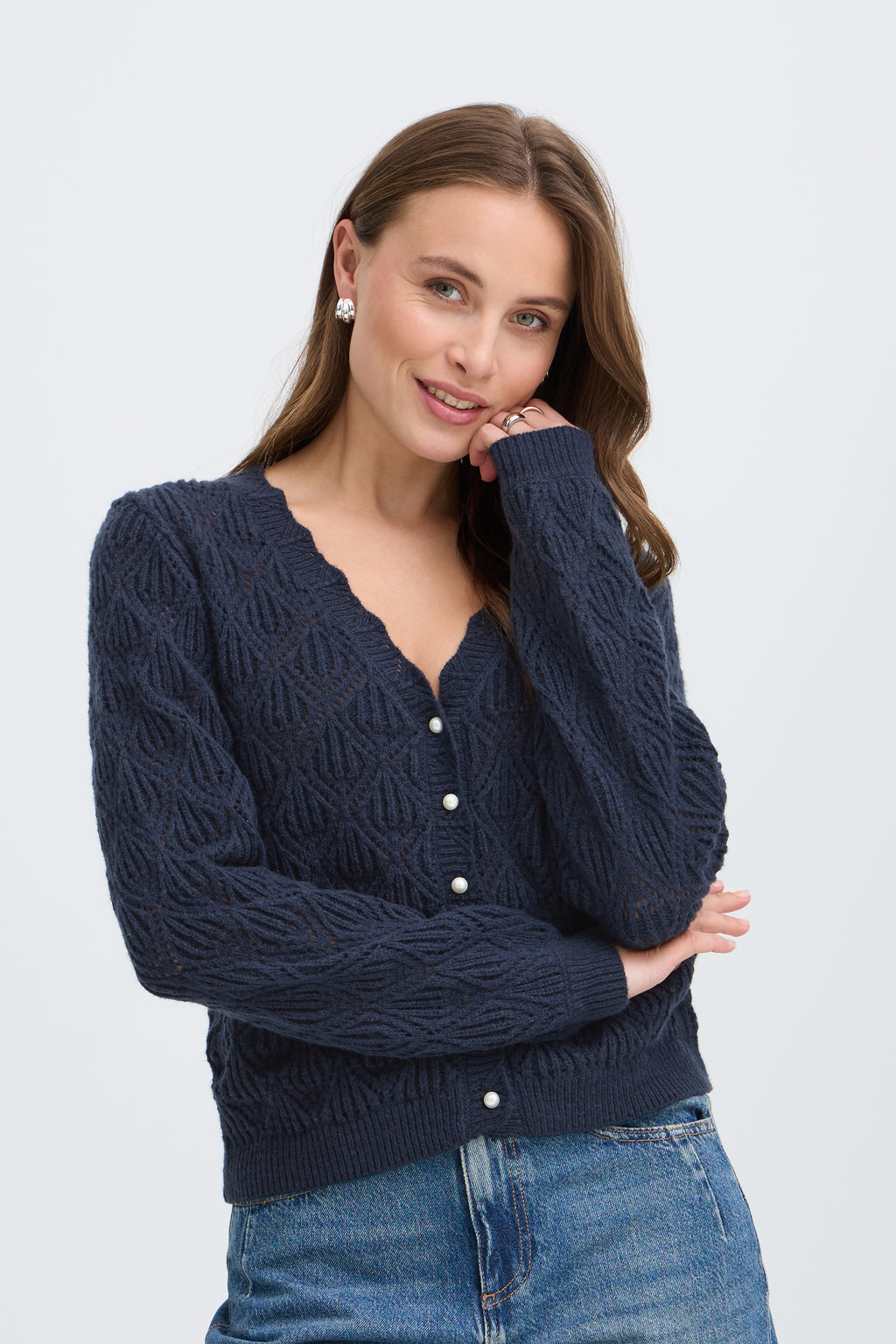 Cardigan Bleu boutons effet nacré
