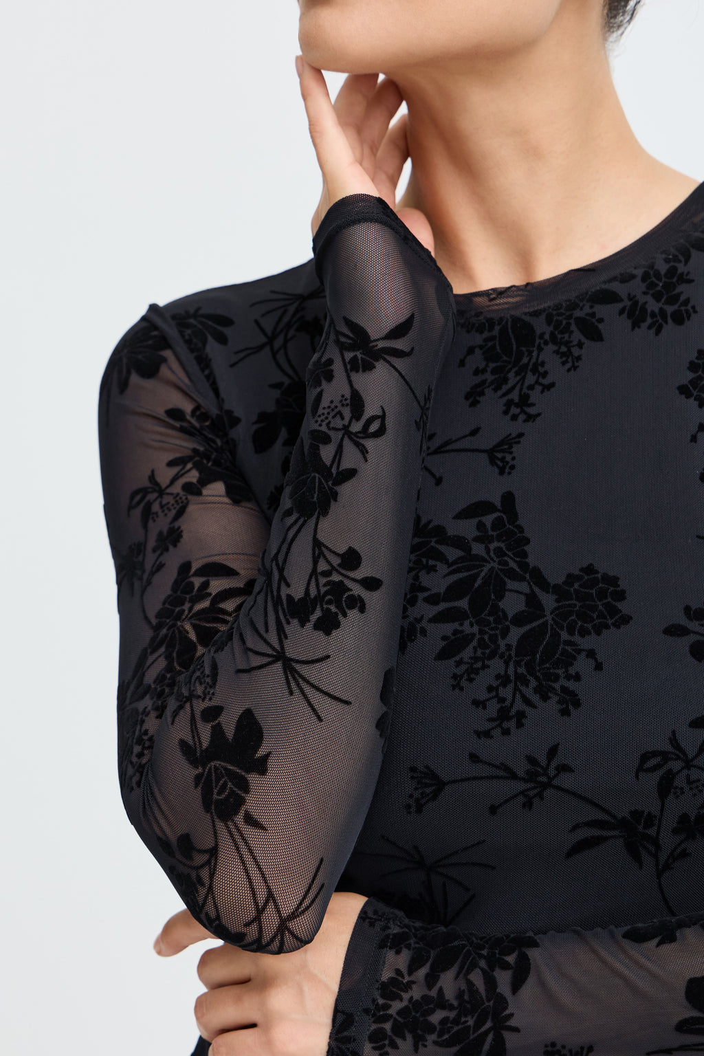 T-shirt manches longues maille transparente