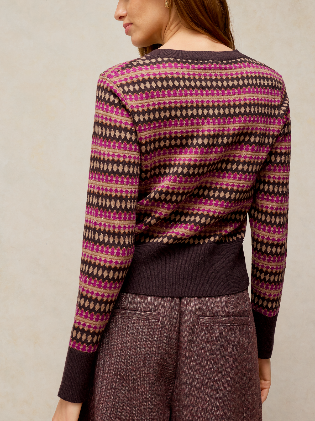 Cardigan Marron imprimé losanges - 98% coton bio