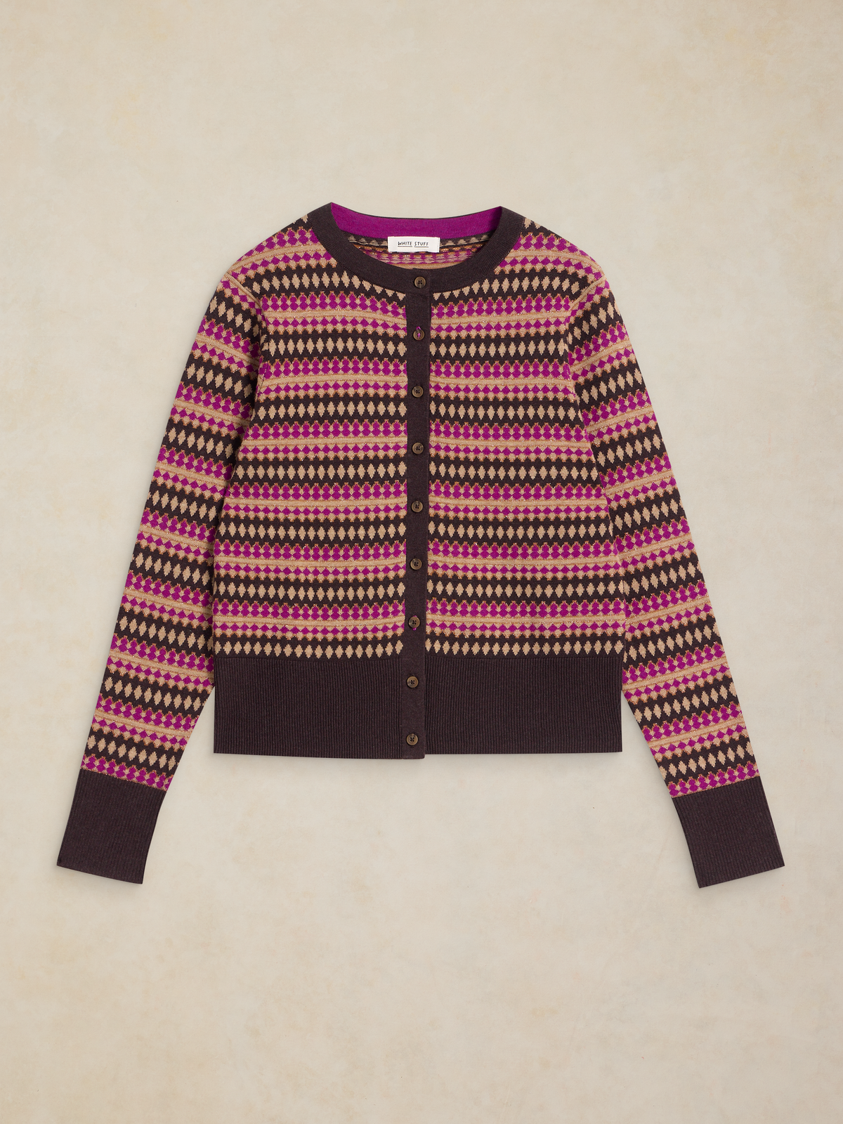 Cardigan Marron imprimé losanges - 98% coton bio