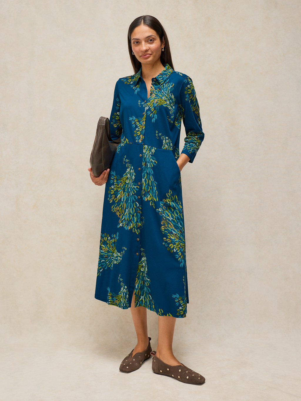 Robe bleu coupe midi - imprimé