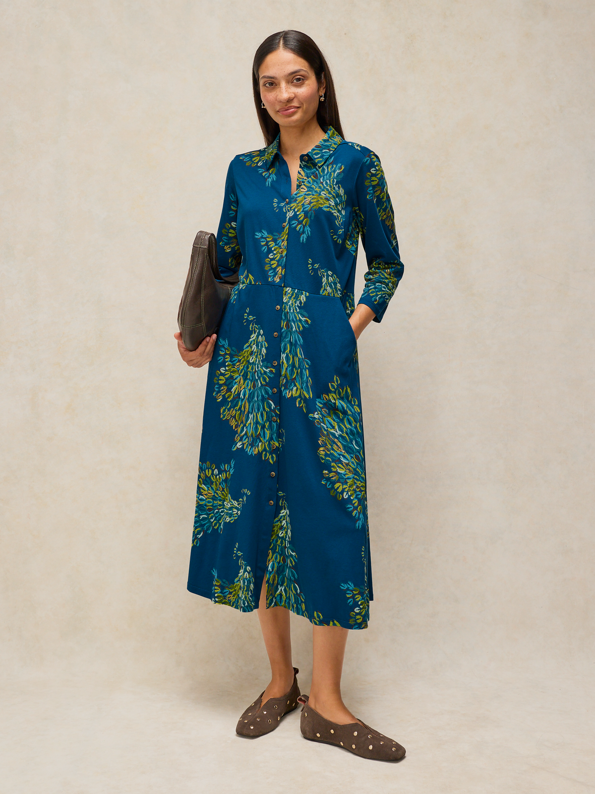 Robe bleu coupe midi - imprimé