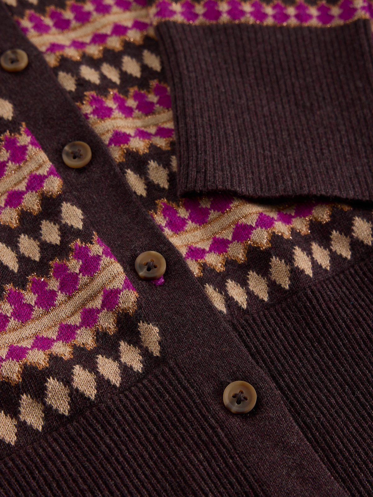 Cardigan Marron imprimé losanges - 98% coton bio