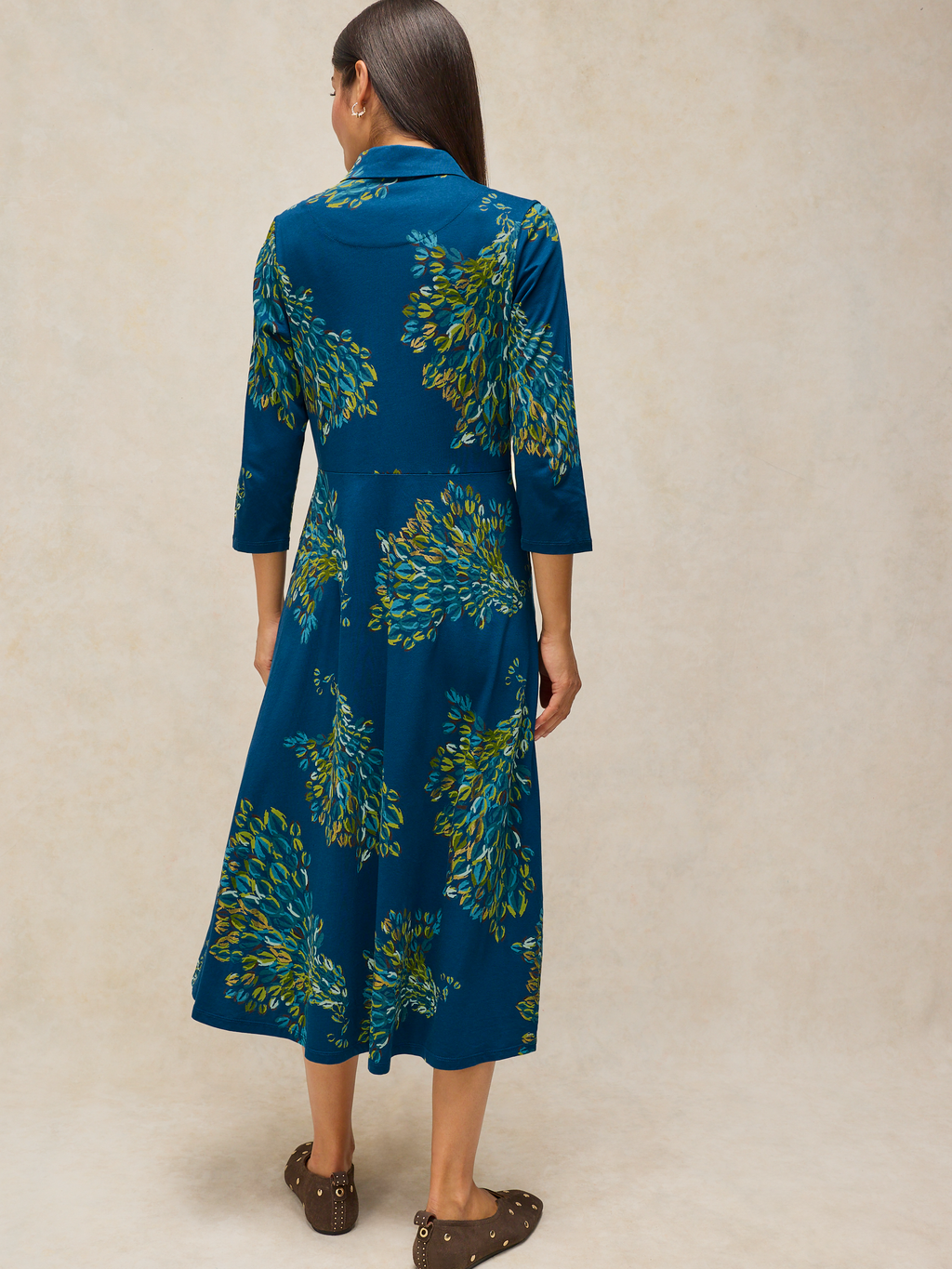 Robe bleu coupe midi - imprimé