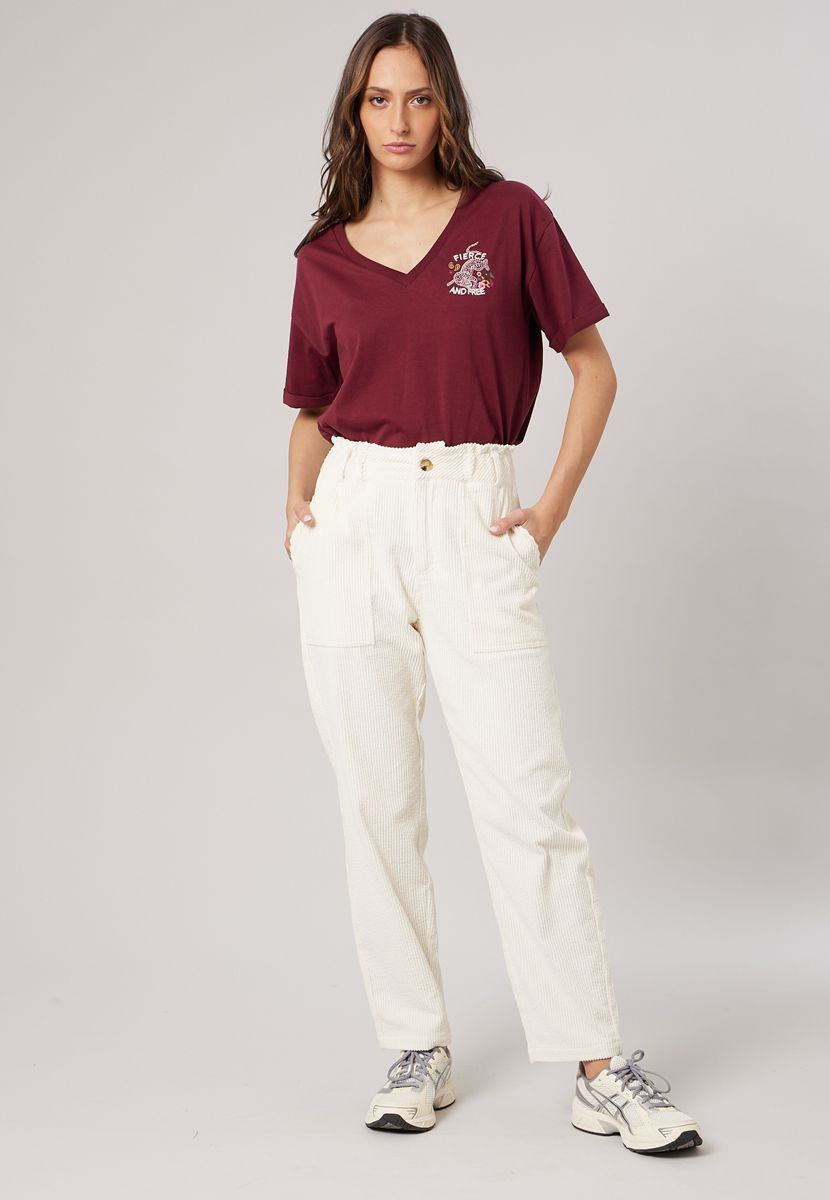 Pantalon velours côtelé crème - DEELUXE