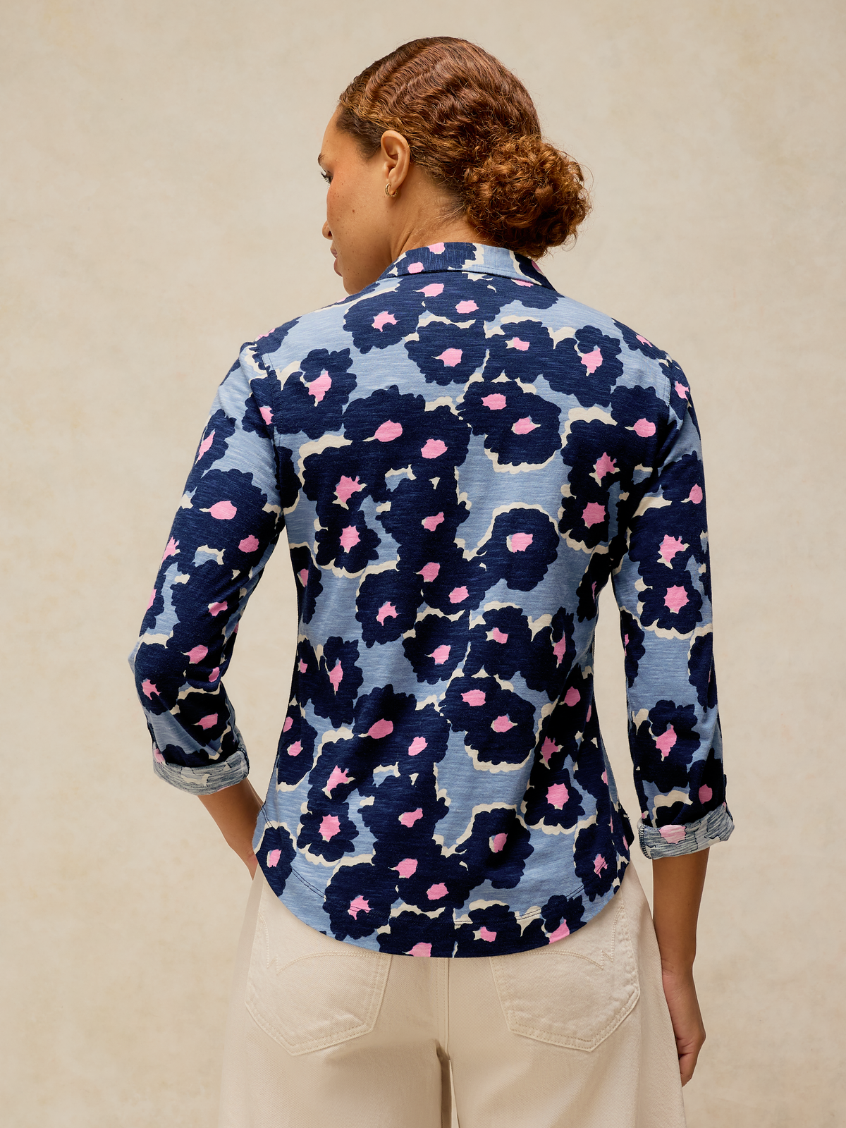 Chemisier imprimé rose et bleu