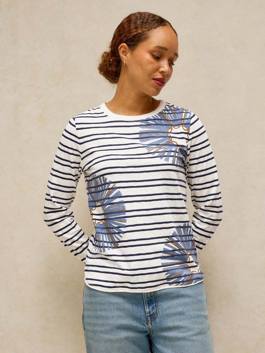 T-shirt manches longues rayé motif fleur - WHITE STUFF