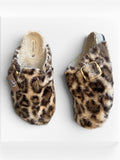 Chaussons Mules Imprimé Léopard en laine & liège