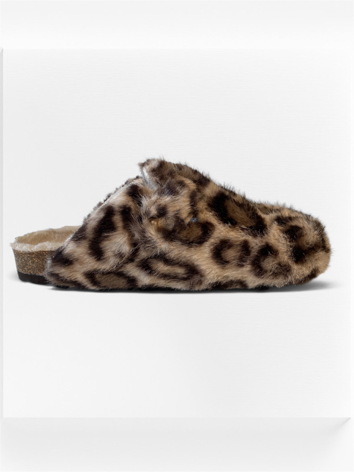 Chaussons Mules Imprimé Léopard en laine & liège