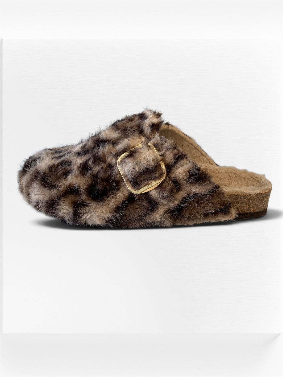 Chaussons Mules Imprimé Léopard en laine & liège